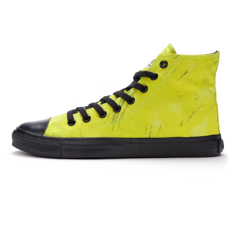 ETHLETIC Fair Trainer Black Cap Hi Cut Dove Camo Neon Lime | Jet Black