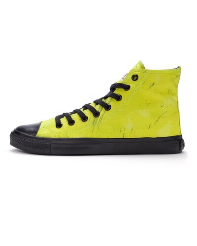 ETHLETIC Fair Trainer Black Cap Hi Cut Dove Camo Neon Lime | Jet Black