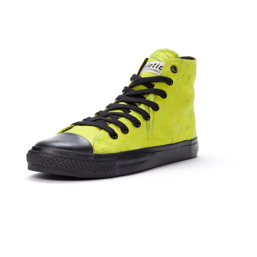 ETHLETIC Fair Trainer Black Cap Hi Cut Dove Camo Neon Lime | Jet Black