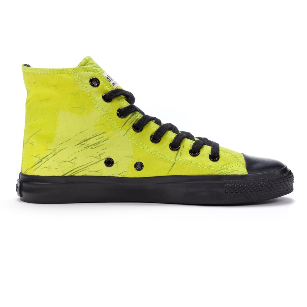 ETHLETIC Fair Trainer Black Cap Hi Cut Dove Camo Neon Lime | Jet Black