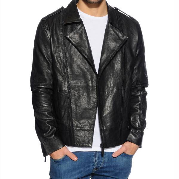 Calvin Klein heren leren jacket, zwart