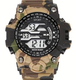 Trendy Camouflage Sport Horloge, bruin