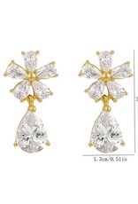 Amore Women's Clover Earrings 18K Gold Plated With Inlaid Zirconia, Gold Colored