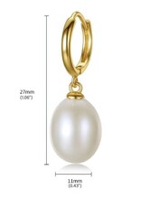 Amore Dangling Ladies Earrings 18K Gold Plated with Inlaid Natural Freshwater Pearl, Gold