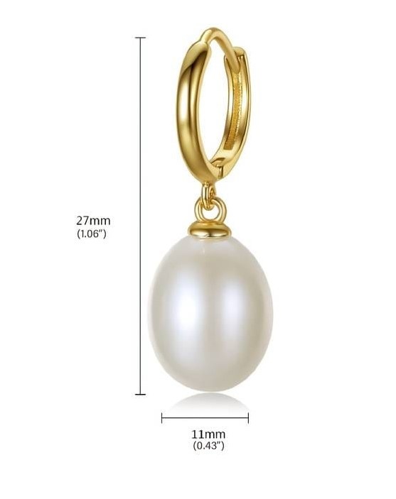 Amore Dangling Ladies Earrings 18K Gold Plated with Inlaid Natural Freshwater Pearl, Gold