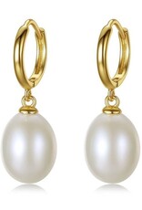 Amore Dangling Ladies Earrings 18K Gold Plated with Inlaid Natural Freshwater Pearl, Gold