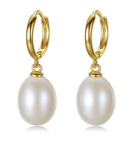 Amore Dangling Earrings 18K Gold Plated with Inlaid Natural Freshwater Pearl, Gold