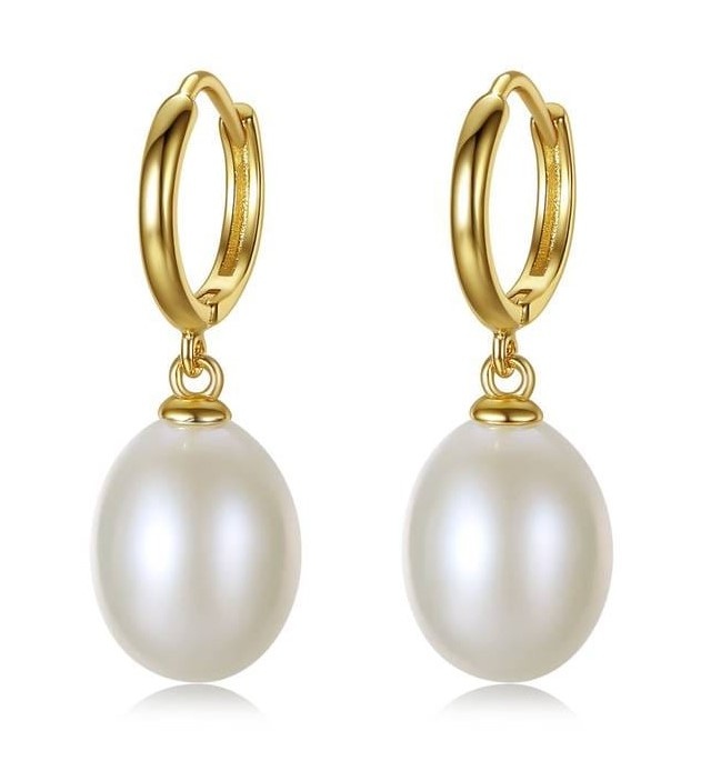 Amore Dangling Ladies Earrings 18K Gold Plated with Inlaid Natural Freshwater Pearl, Gold