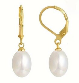 Amore Women's Earrings 18K Gold Plated with Inlaid Natural Freshwater Pearl, Gold Colored