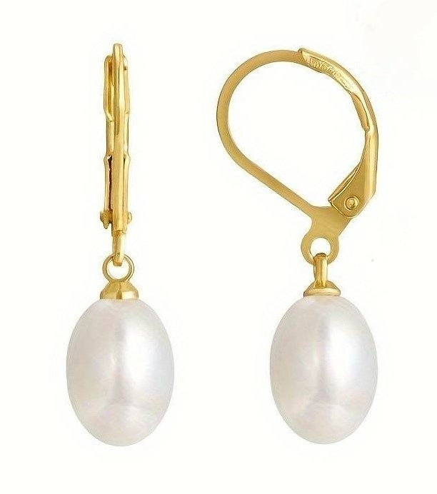 Amore Women's Earrings 18K Gold Plated with Inlaid Natural Freshwater Pearl, Gold Colored