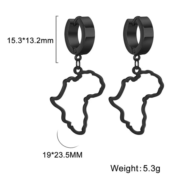 Omolola Stainless Steel Ladies Earrings Africa Map, black