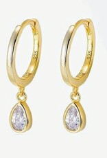 Amore Women's Waterdrop Shaped Earrings 18K Gold Plated With Inlaid Zirconia, Gold