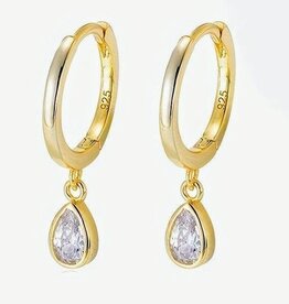 Amore Women's Waterdrop Shaped Earrings 18K Gold Plated With Inlaid Zirconia, Gold