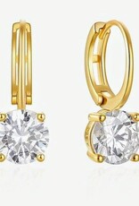 Amore Women's Round Earrings 18K Gold Plated with Inlaid Zirconia, Gold