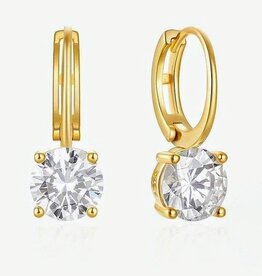 Amore Women's Round Earrings 18K Gold Plated with Inlaid Zirconia, Gold