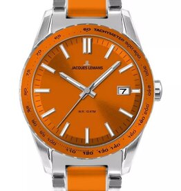 Jacques Lemans Men's Quartz watch, silver/orange