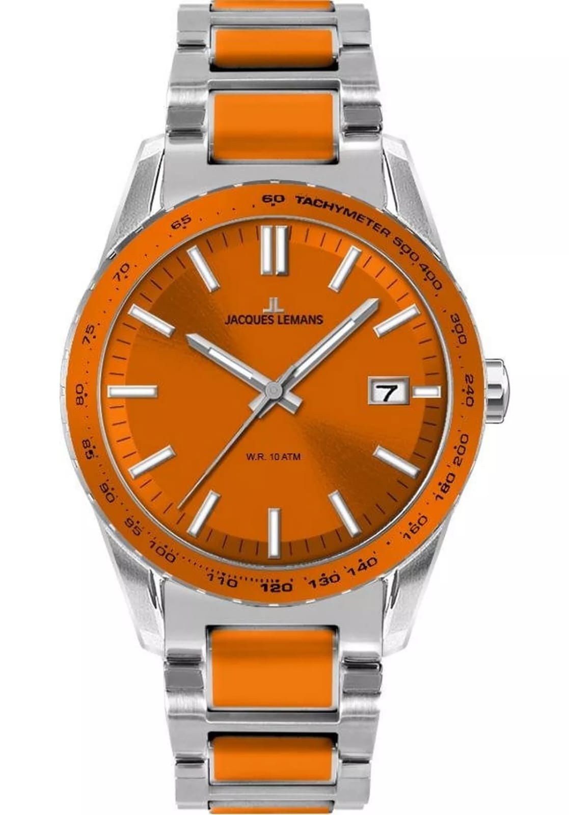Jacques Lemans Men's Quartz watch, silver/orange