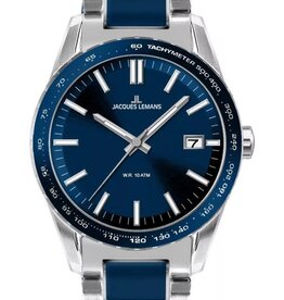 Jacques Lemans Heren Kwartshorloge, zilver/blauw