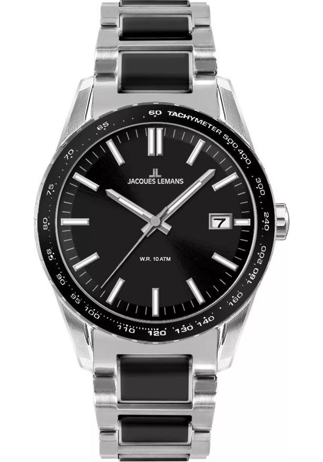 Jacques Lemans Men's Quartz watch, silver/black