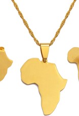 Omolola 18K Gold Plated Stainless Steel Africa Map Jewelry Set, Gold Tone