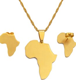 Omolola 18K Gold Plated Stainless Steel Africa Map Jewelry Set, Gold Tone