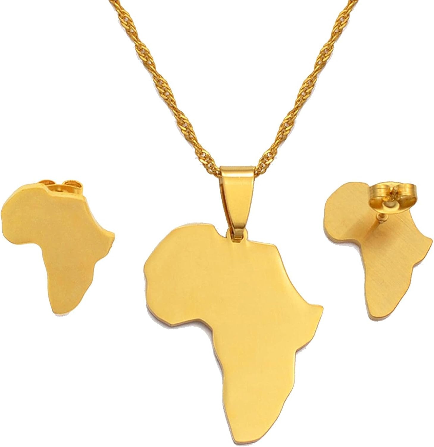 Omolola 18K Gold Plated Stainless Steel Africa Map Jewelry Set, Gold Tone