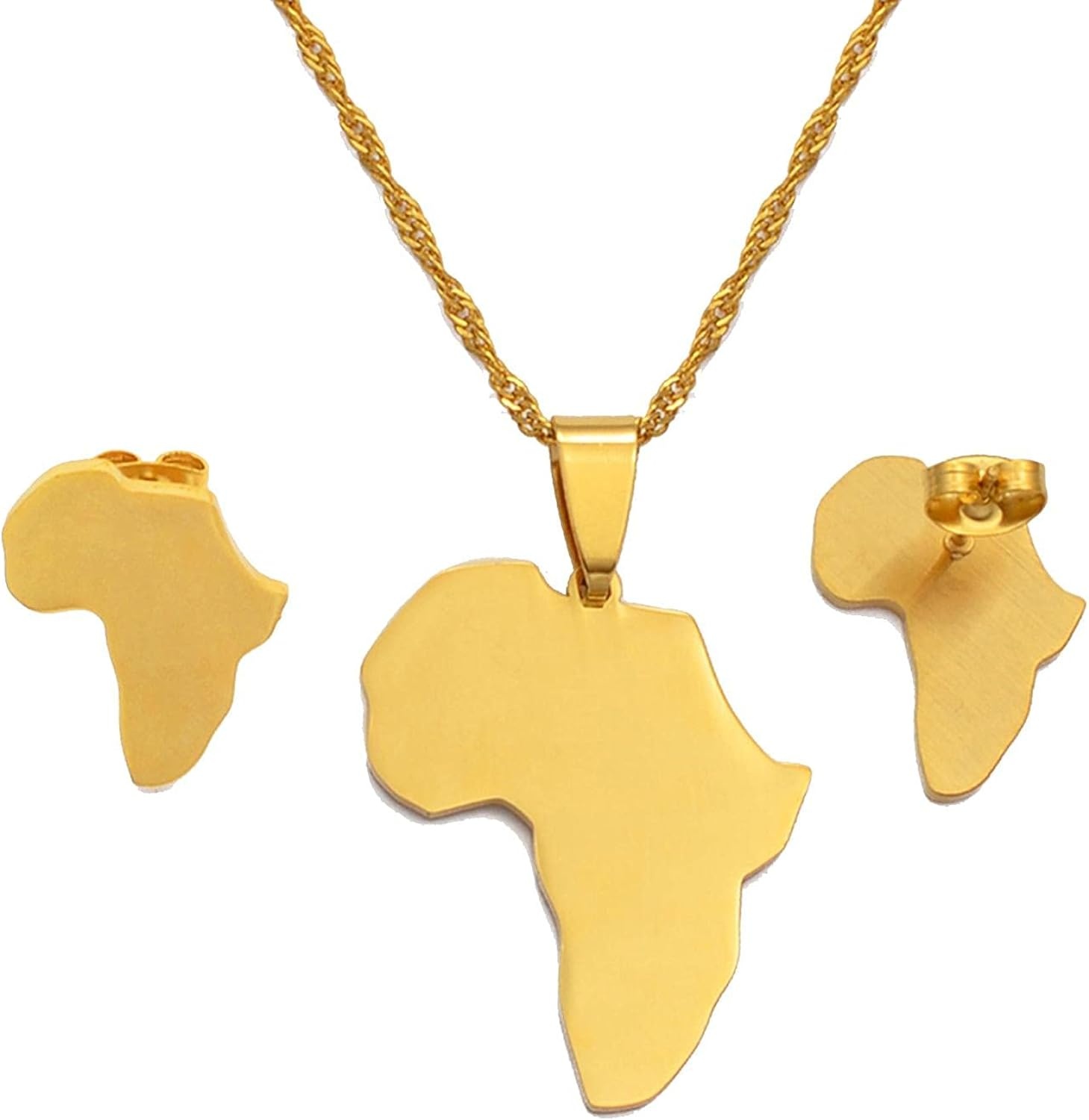 Omolola 18K Vergulde Roestvrij staal Afrika kaart sieradenset, goudkleurig