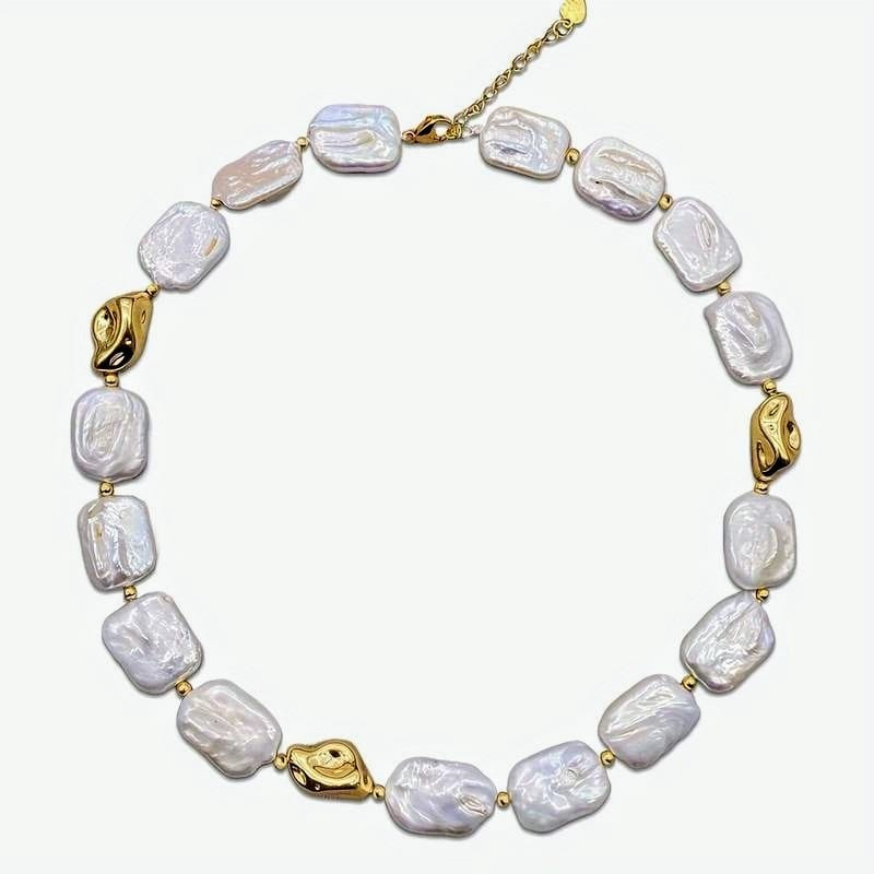 Trendy Women's Flat Baroque Freshwater Pearl Necklace, White