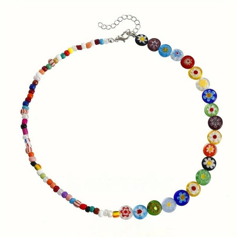 Amore Unisex Flower Beaded Necklace, multi