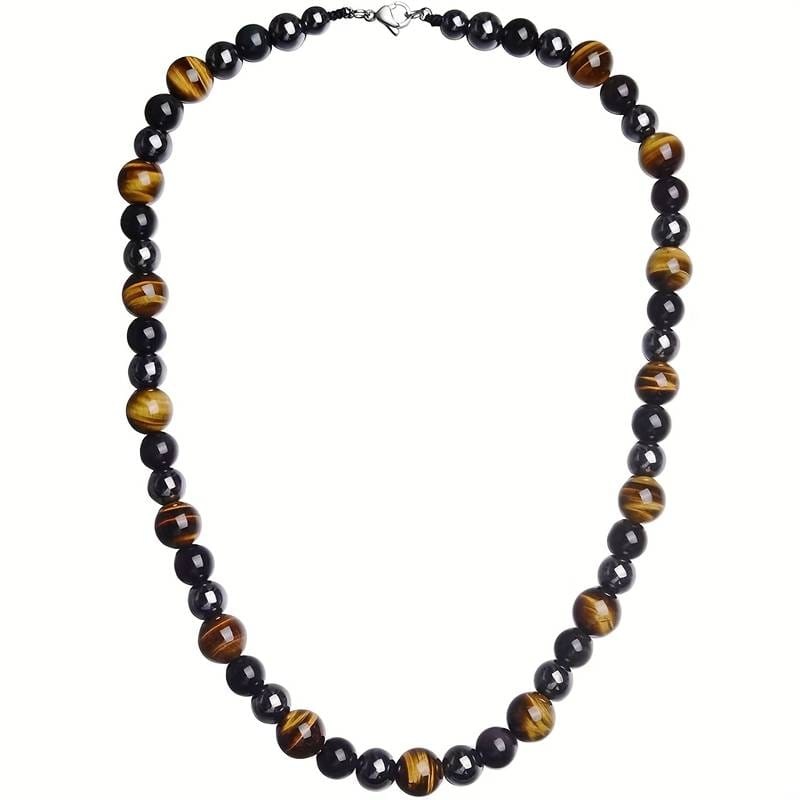 Triple Unisex Protection Necklace Tiger Eye Stone, Black