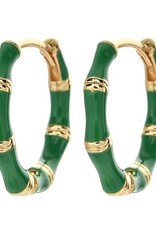 Amore Women's Green Bamboo Design Earrings, Gold Colored