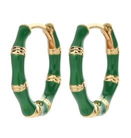 Amore Vintage Green Bamboo Design Earrings, Gold Colored