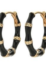 Amore Women's Black Bamboo Design Earrings, Gold Colored