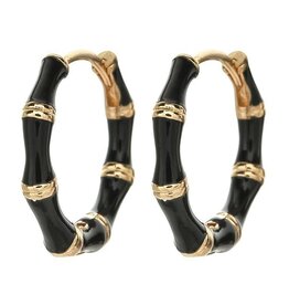 Amore Vintage Black Bamboo Design Earrings, Gold Colored