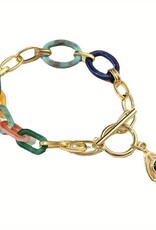 Amore Colorful Women's Link Bracelet, Gold Colored