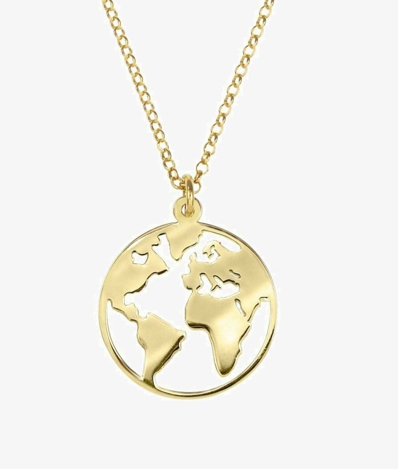 Omalola 18K Gold Plated Stainless Steel World Map Women's Necklace, GoldColoured