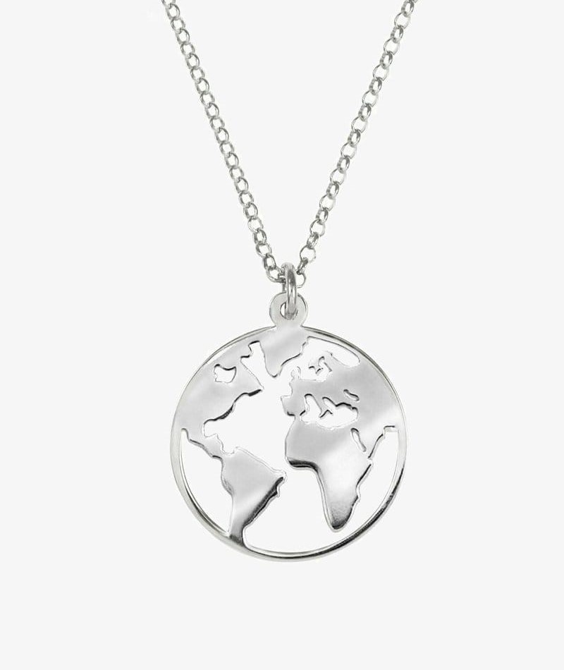Omalola 18K Gold Plated Stainless Steel World Map Women's Necklace, silvercoloured