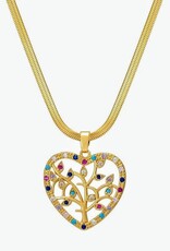 SOHI 18K Gold Plated Stainless Steel Ladies Necklace Heart with Family Tree and Zirconia, goldcoloured