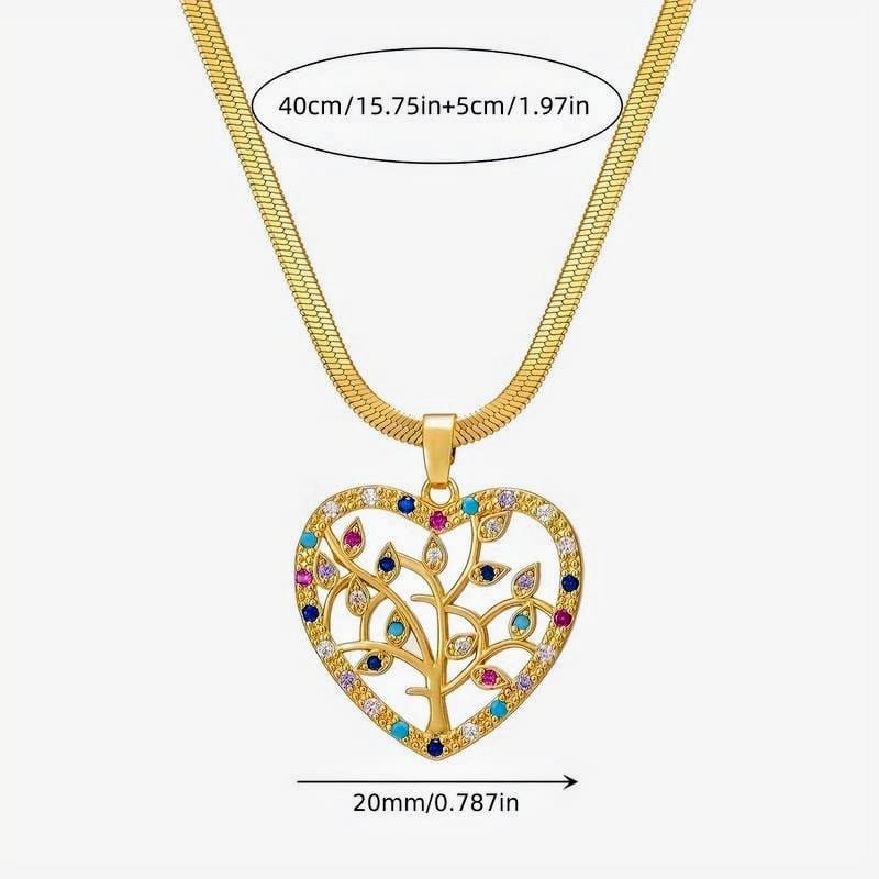 SOHI 18K Gold Plated Stainless Steel Ladies Necklace Heart with Family Tree and Zirconia, goldcoloured