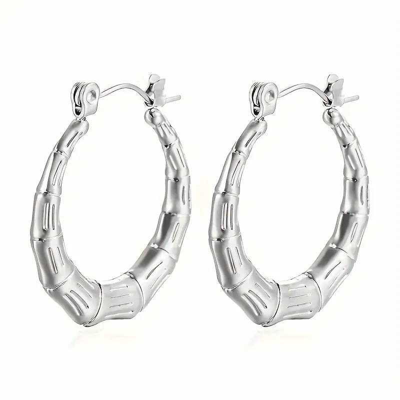 Amore Stainless Steel Bamboo-look Women's Earrings, silver-coloured