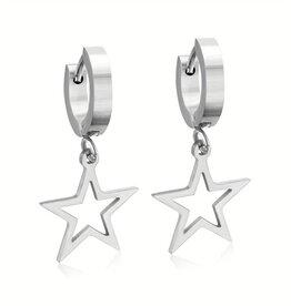 SOHI 18K Gold Plated Stainless Steel Hypoallergenic Hollow Star Earrings, silver-coloured