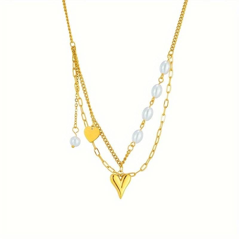 Goldplated Dames parelmoer ketting met Hart hanger, geelgoud