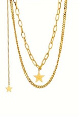 Goldplated  Dames Meerlaagse Ketting met hanger ster, geelgoud