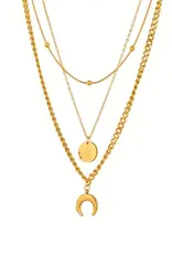 Oxus  Dames Gerecycled stalen goldplated ketting met munt hanger, geelgoud