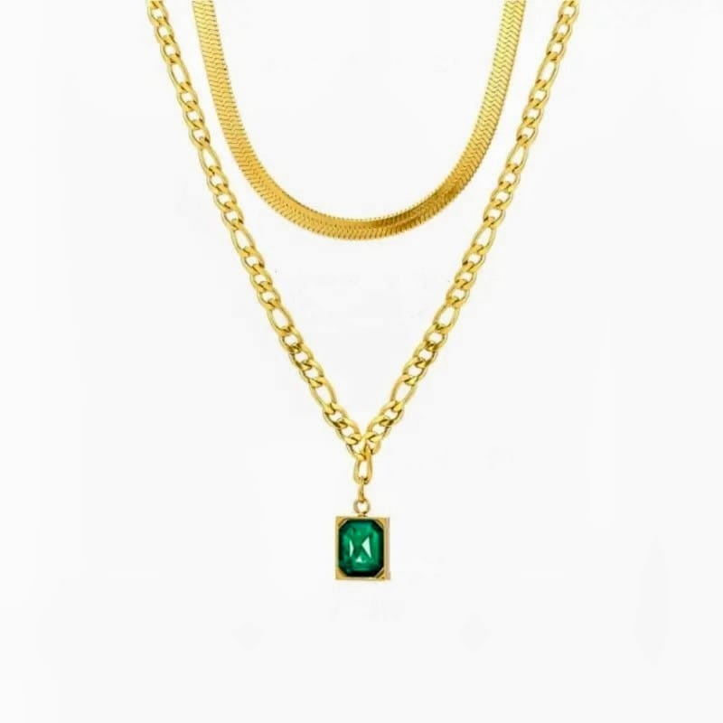 SOHI SMARAGD & ZIRKONIA Vrouwen ketting, goudkleurig