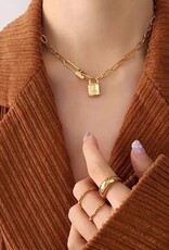 Eve goldplated Dames ketting met hanger slotje, geelgoud