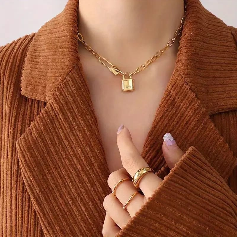 Eve goldplated Dames ketting met hanger slotje, geelgoud