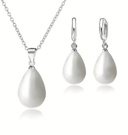 Oxus Dames Zilveren set ketting & oorbellen met zoetwaterparel, zilver