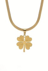 Amore Goldplated Dames slangketting met hanger klavertje, goudkleurig