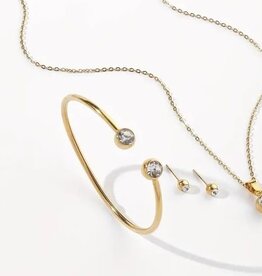 SOHI Goldplated Sieradenset met hanger ketting en oorknopjes en armband, goud